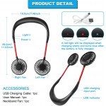 Wholesale Hand Free Mini USB Fan Rechargeable Portable Headphone Design Wearable Neckband Fan, 3 Level Air Flow, 7 LED Lights, 360 Degree Free Rotation (Black)